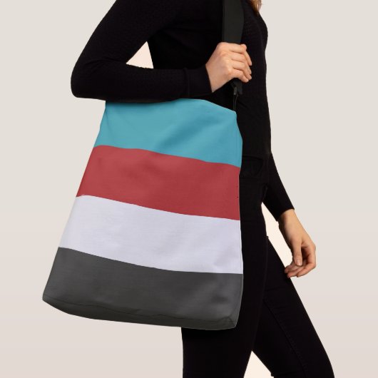 Dark Turquoise Red Gray Striped Pattern Crossbody Tas (Dichtbij)