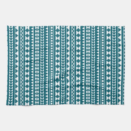 Dark Turquoise Tribal Aztec Pattern Theedoek (Horizontaal)