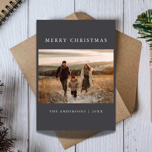 Dark Ultra Modern Minimalist Merry Christmas Photo Feestdagenkaart