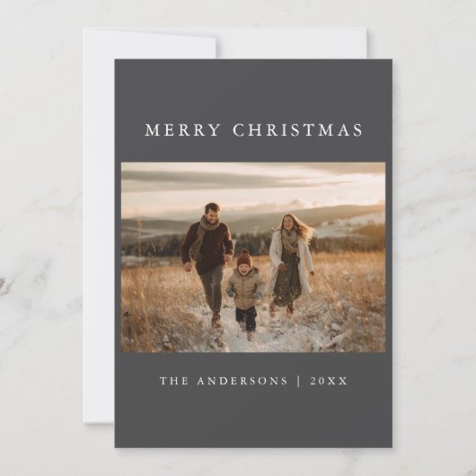 Dark Ultra Modern Minimalist Merry Christmas Photo Feestdagenkaart (Voorkant)