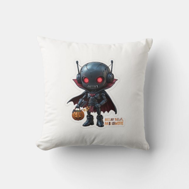 Dark Vampire Robot Halloween Creepy Schattigee Sci Kussen (Voorkant)
