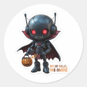 Dark Vampire Robot Spooky Sci-Fi Halloween Ontwerp Ronde Sticker