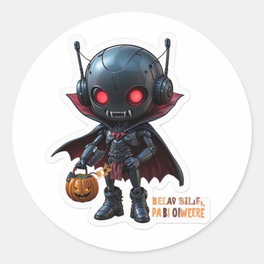 Dark Vampire Robot Spooky Sci-Fi Halloween Ontwerp Ronde Sticker (Voorkant)
