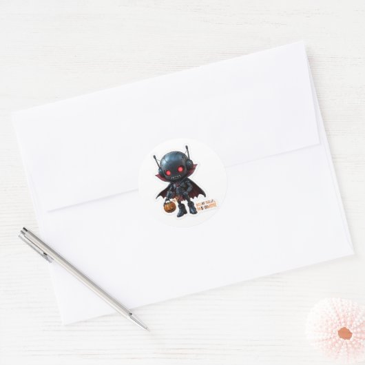 Dark Vampire Robot Spooky Sci-Fi Halloween Ontwerp Ronde Sticker (Envelop)