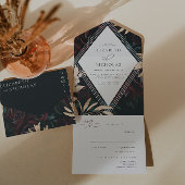 Dark Velvet Burgundy Roos | Herfst winterhuwelijk All In One Uitnodiging