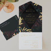 Dark Velvet Burgundy Roos | Herfst winterhuwelijk All In One Uitnodiging