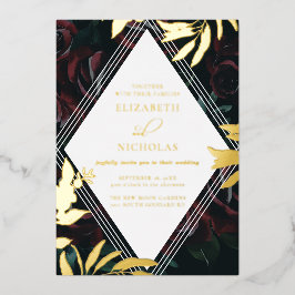 Dark Velvet Burgundy Roos | Herfst winterhuwelijk Folie Uitnodiging