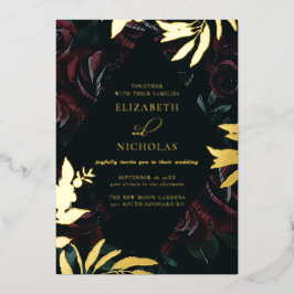 Dark Velvet Burgundy Roos | Herfst winterhuwelijk Folie Uitnodiging