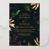 Dark Velvet Burgundy Roos | Herfst winterhuwelijk Folie Uitnodiging (Voorkant)