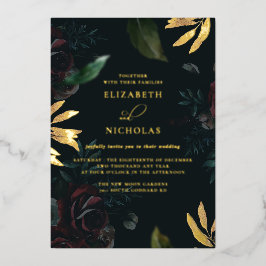 Dark Velvet Burgundy Roos | Herfst winterhuwelijk Folie Uitnodiging