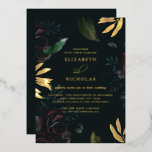 Dark Velvet Burgundy Roos | Herfst winterhuwelijk Folie Uitnodiging<br><div class="desc">Met prachtige moody florals met gouden accenten op een donkere zwarte achtergrond. Donkere paarse en edelmoedige gouden en smaragdgroene emanateert elegantie, romance en glazuur tijdens de knappe koele dagen. De tijdloze blik en het gevoel van dit palet zullen nooit uit stijl verdwijnen. Of ballroom, kerk, of schuur-dit grijze kleurenpalet de...</div>