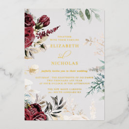 Dark Velvet Burgundy Roos | Herfst winterhuwelijk Folie Uitnodiging