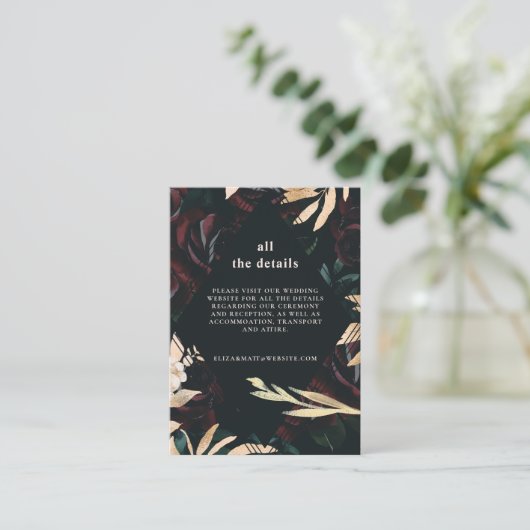 Dark Velvet Burgundy Roos | Najaar bruiloft — Gege Informatiekaartje (Staand voorkant)