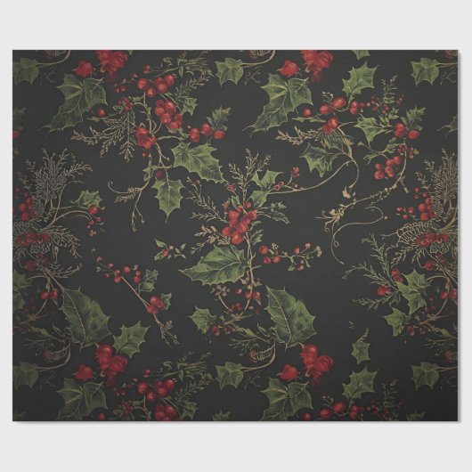 Dark Victorian Crimson Berries & Gold Vine Wrappin Cadeaupapier (Vlak)