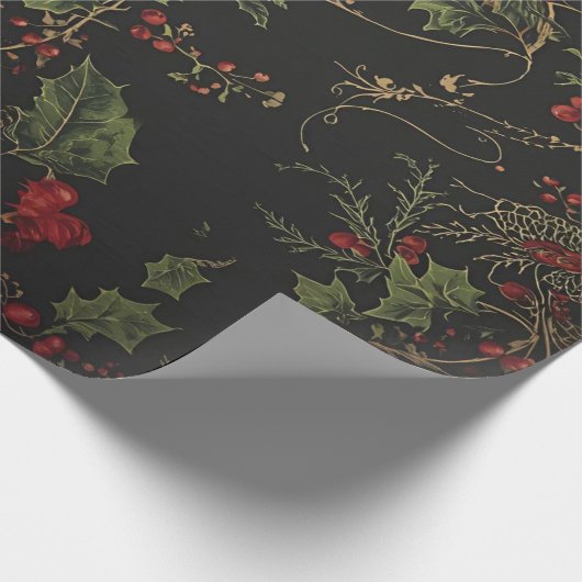 Dark Victorian Crimson Berries & Gold Vine Wrappin Cadeaupapier (Hoek)