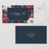 Dark Victorian Rose Floral Navy Blue Frame Visitekaartje (Voorkant / Achterkant)