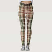 Dark Vintage Rustic Maroon Green Plaid Leggings (Voorkant)