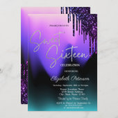 Dark Violet Glitter Drips,Ombre Sweet 16  Kaart (Voorkant / Achterkant)