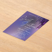 Dark Violet Glitter Drips Violet Sweet 16  Acryl Uitnodigingen (Laagn)