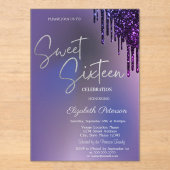 Dark Violet Glitter Drips Violet Sweet 16  Acryl Uitnodigingen (Voorkant)