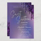 Dark Violet Glitter Drips Violet Sweet 16 Kaart (Voorkant / Achterkant)
