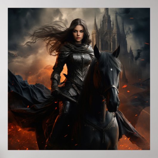 Dark Warrior Princess op Black Horse - Fantasy Cas Poster (Voorkant)