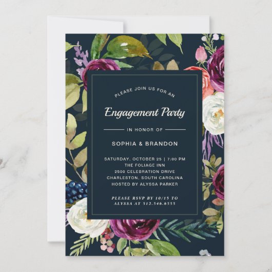 Dark Waterverf Floral Boho | Verlovingsfeest Kaart (Voorkant)