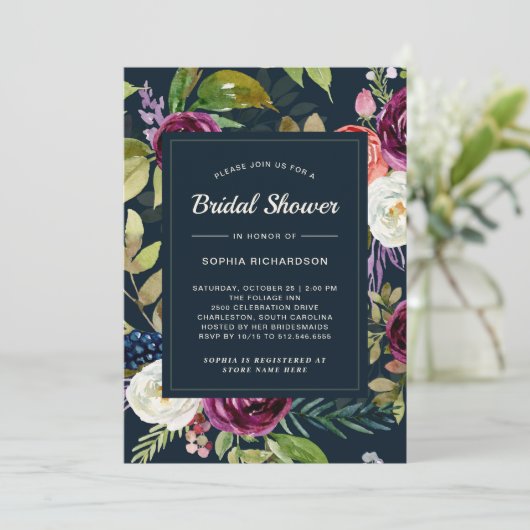 Dark Waterverf Floral Boho | Vrijgezellenfeest Kaart (Staand voorkant)
