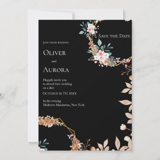 Dark waterverf flower Save the Date Invitation Kaart (Voorkant)