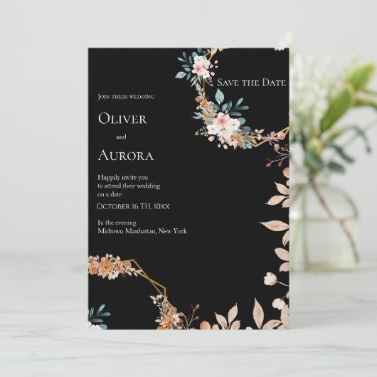 Dark waterverf flower Save the Date Invitation Kaart (Staand voorkant)