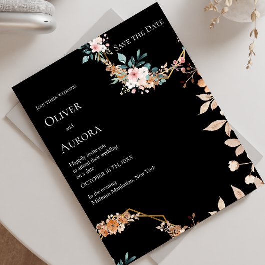 Dark waterverf flower Save the Date Invitation Kaart