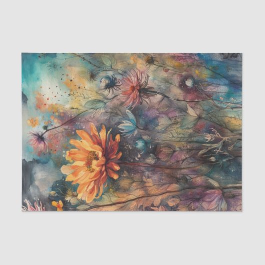 Dark Waterverf Flowers Decoupage Papier | Moody (Voorkant)