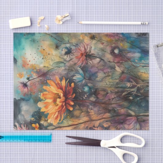 Dark Waterverf Flowers Decoupage Papier | Moody (Craft)
