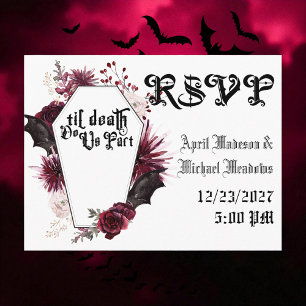 Dark Wedding Spider Web Coffin Gothic Wedding RSVP Uitnodiging Briefkaart