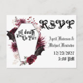 Dark Wedding Spider Web Coffin Gothic Wedding RSVP Uitnodiging Briefkaart (Achterkant)