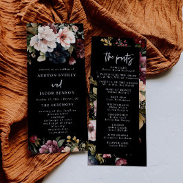 Dark Wedding Stationery Floral bruiloft programma'