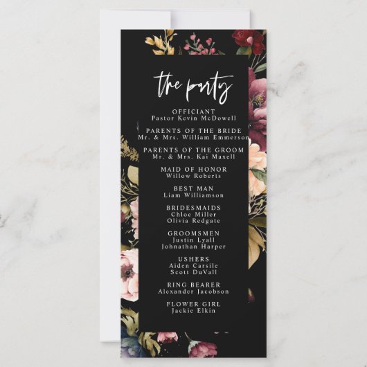 Dark Wedding Stationery Floral bruiloft programma' (Achterkant)