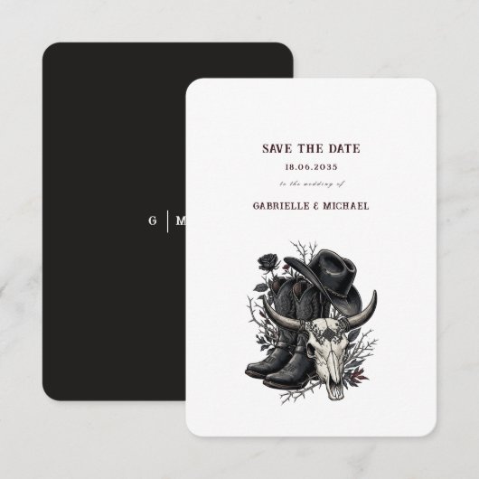 Dark Western Cowboy Gothic Simple Save The Date (Voorkant / Achterkant)