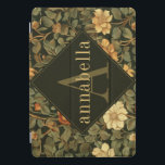 Dark William Morris Floral Monogram iPad Pro Cover<br><div class="desc">Dit eenvoudige maar elegante ontwerp heeft een donker,  elegant,  door William Morris geïnspireerd bloemmotief in saliegroen,  zacht goud en rijke roest op een zwarte achtergrond. Houd je iPad tablet beschermd met stijl. Voeg een naam toe om het te personaliseren. Een mooi kerst- of Moederdag-cadeau. Creëer door Simply Farmhouse Press.</div>