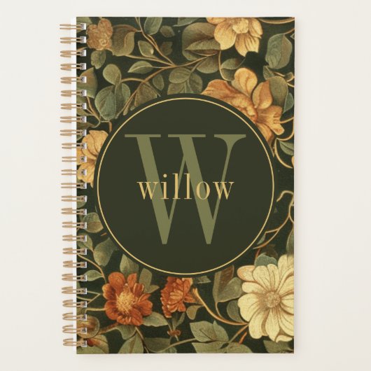  Dark William Morris Floral Monogram Planner (Voorkant)