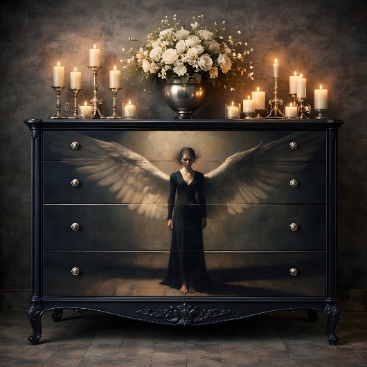 Dark Winged Angel Dramatic Fine Art Decoupage Tissuepapier