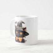 Dark Witch Cat met Stropdas van de boog Halloween Koffiemok (Voorkant links)