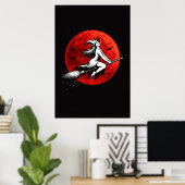 Dark Witch Flying Over Red Moon Poster (Thuiskantoor)