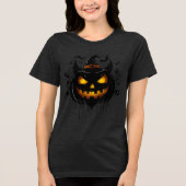 Dark Witch Pumpkin with Glowing Eyes Tri-Blend Shirt (Voorkant)