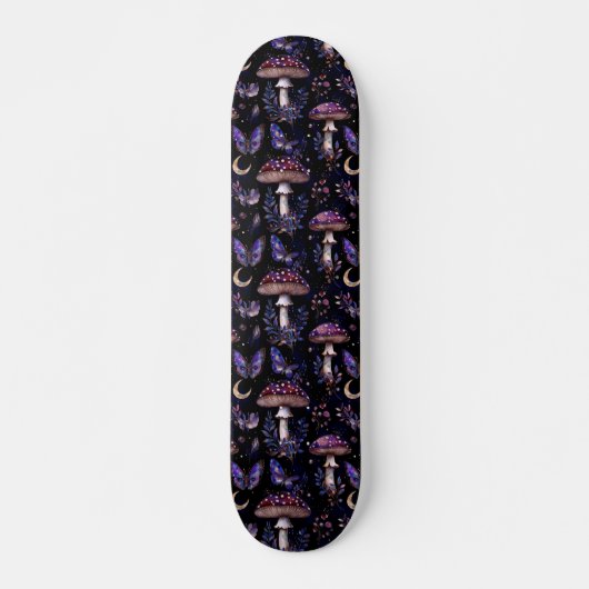 Dark Witchy Mushroom Butterfly Celestial Pattern Persoonlijk Skateboard (Voorkant)