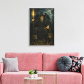 Dark Wizard met wolven en raven op de troon Canvas Afdruk (Insitu (Woonkamer))