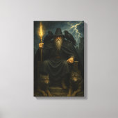 Dark Wizard met wolven en raven op de troon Canvas Afdruk (Voorkant)