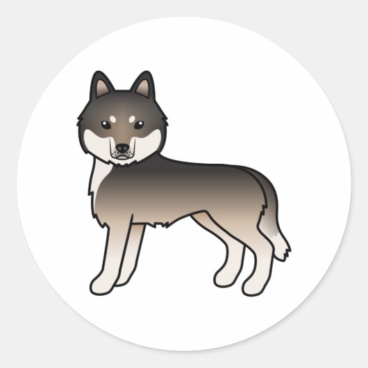 Dark Wolf Gray Siberian Husky Cute Cartoon Dog Ronde Sticker (Voorkant)