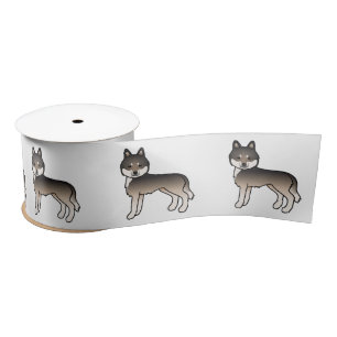 Dark Wolf Gray Siberian Husky Cute Cartoon Dog Satijnen Lint