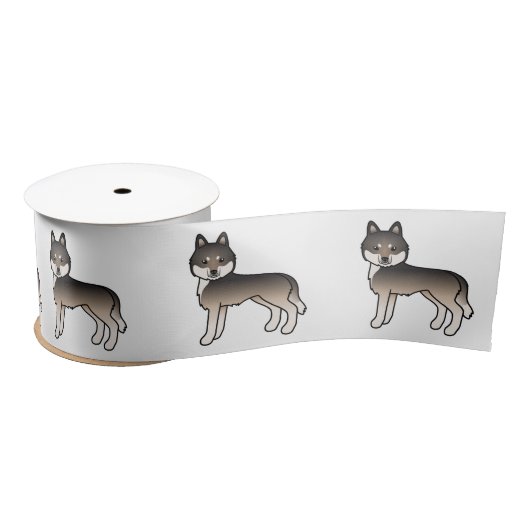Dark Wolf Gray Siberian Husky Cute Cartoon Dog Satijnen Lint (Spoel)
